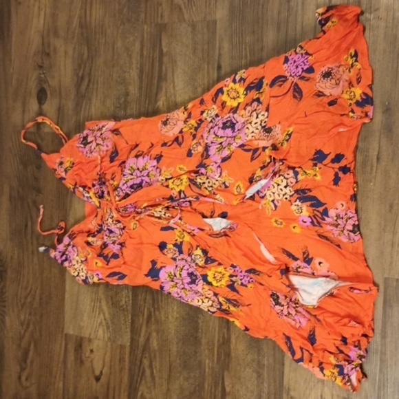 Free People Bright Orange Floral Summer Dress aaa - Picture 1 of 6